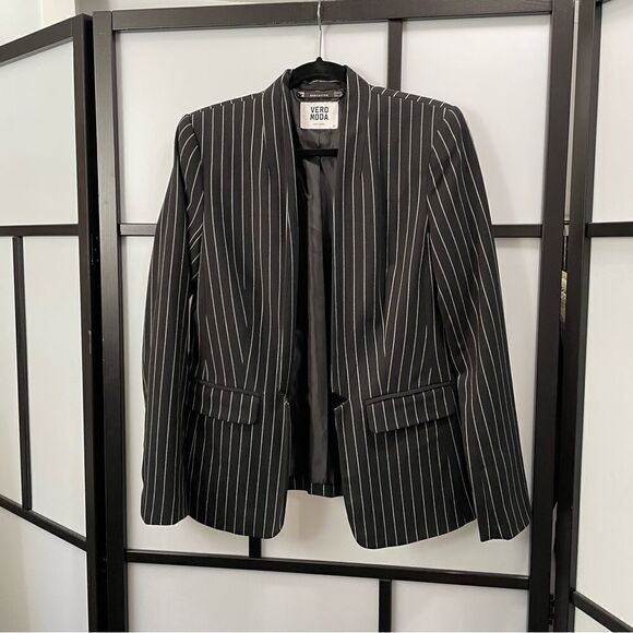𝅺[4] Vera Moda Black & White Pinstriped Structured Blazer Women’s Career Wear - Picture 4 of 13